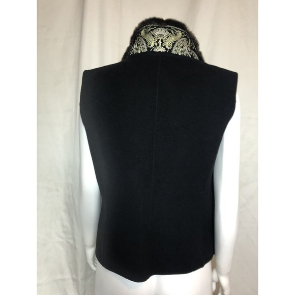 LINDA ALLARD ELLEN TRACY Wool Vest Embroidered Black Faux Fur Collar Small - Picture 3 of 13